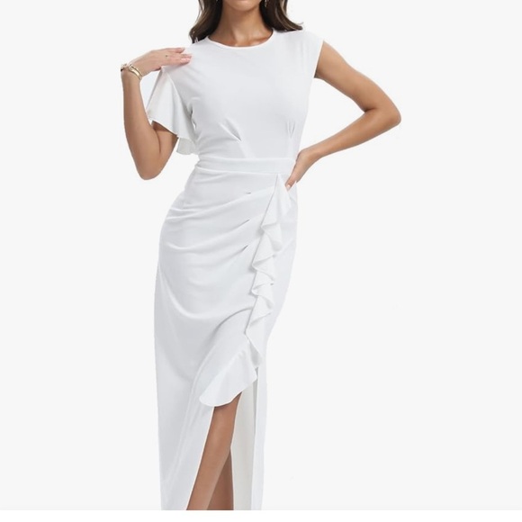 ALLANDWELL Women's Round Neck Long Dress Elegant Mermaid Evening Cocktail Dress - Picture 2 of 15